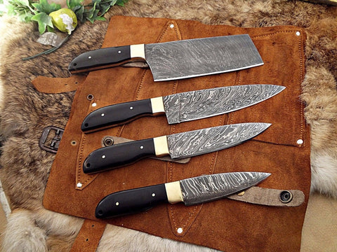 4 Pcs Custom Handmade Chef Knives Set ,BBQ Outdoor Kitchen Knives