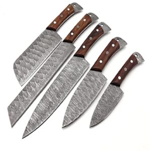 handmade damascus kitchen knife set of 5