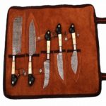 damascus stteel set of 5 knives white handle